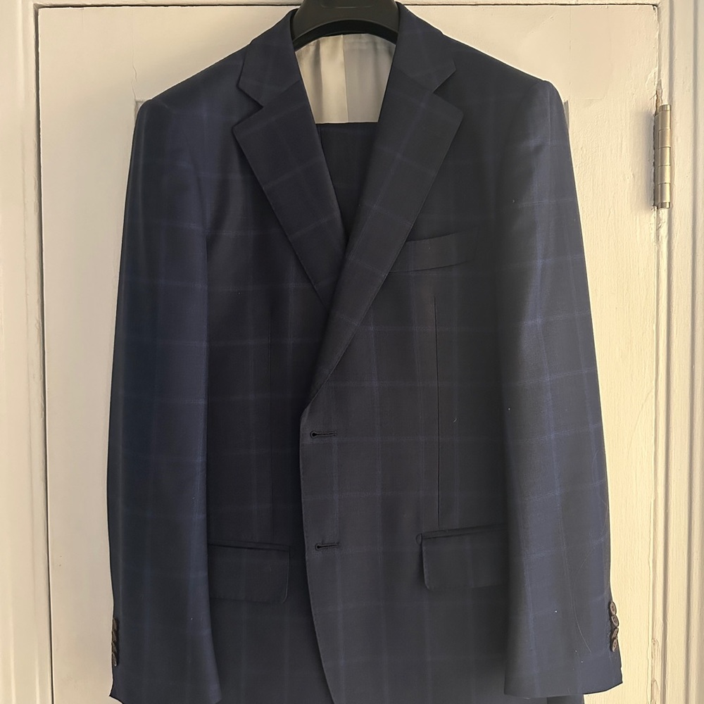 Men's Navy Checkered Suit